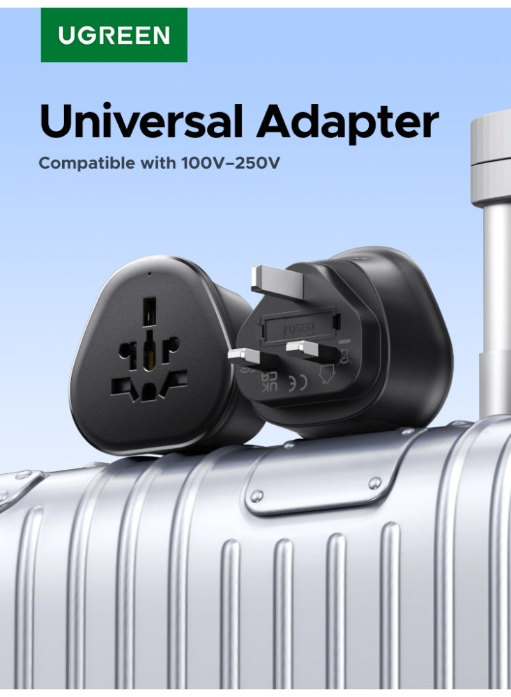 يو جرين محول كهربائي عالمي إلى الإمارات العربية المتحدة/دبي/المملكة المتحدة/السعودية/الاتحاد الأوروبي/ألمانيا، قابس سفر ثلاثي الأطراف، محول مقبس عالمي للسفر لرحلات العمل والعطلات والفنادق والمطارات - Image 1